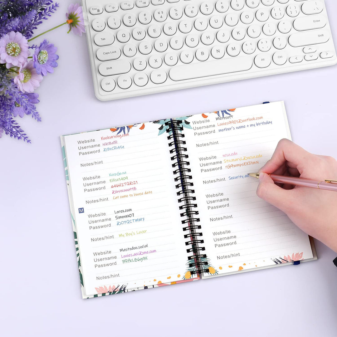 JUBTIC Password Book with Printed Tabs Spiral Bound, Al