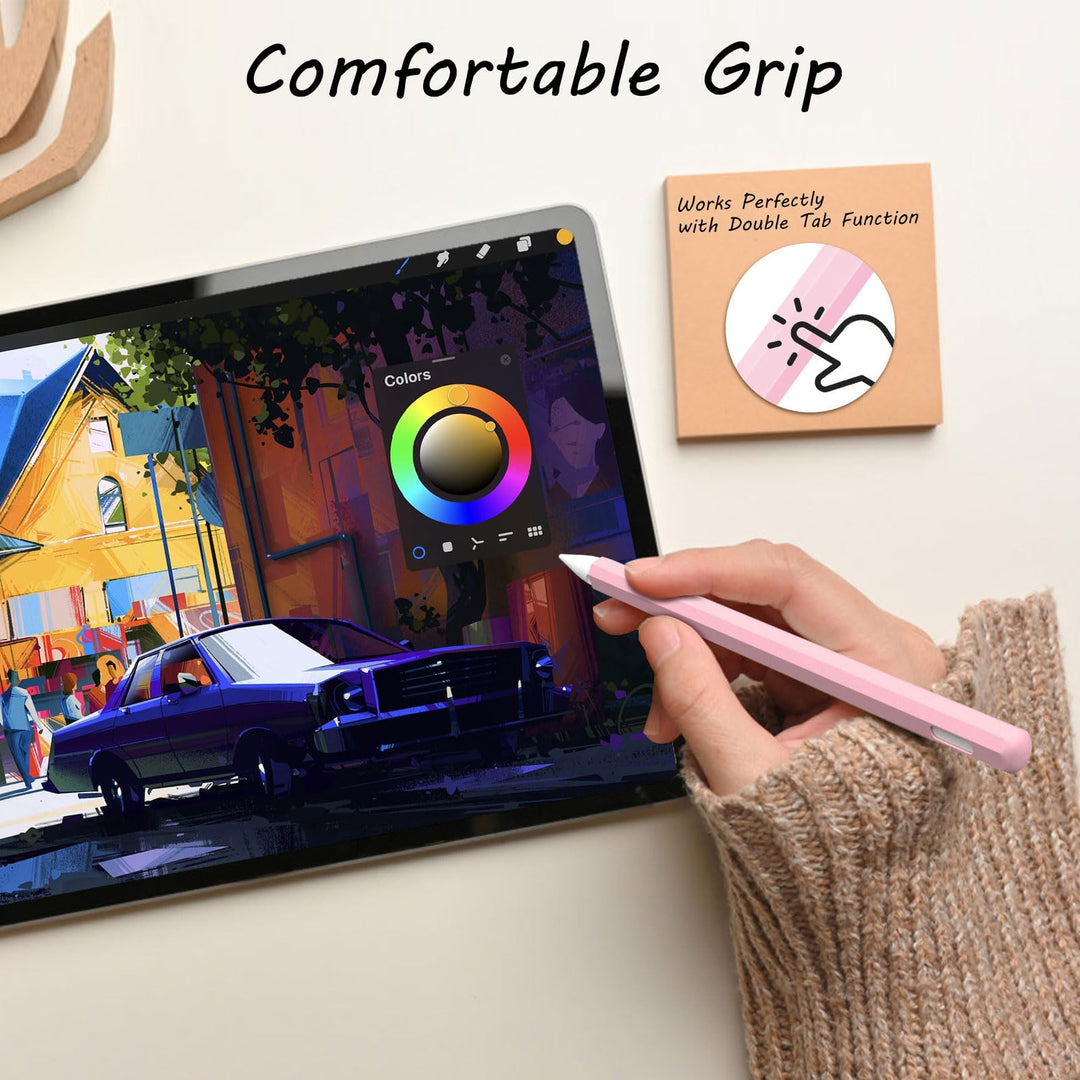 Silicone Case for Apple Pencil Pro 2024 &amp; Apple Pencil 2nd Generation, Cute Pink Protective Skin Sleeve Cover Holder Grip and Tip Cap Accessories Compatible with iPad Pro 11 12.9 13 Inch
