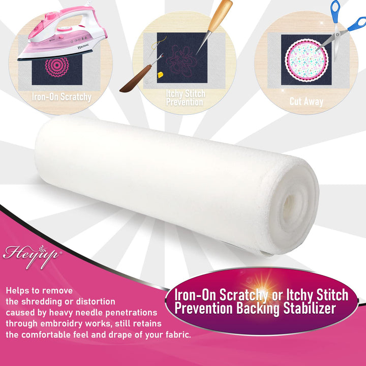Iron-on Prevent Scratchy or Itchy Stitch Backing Stabilizers 8&#39;&#39; x 9yds, Cut Away Soft Touch Backing for Sensitive Skin, Babies, and Embroidery Garments