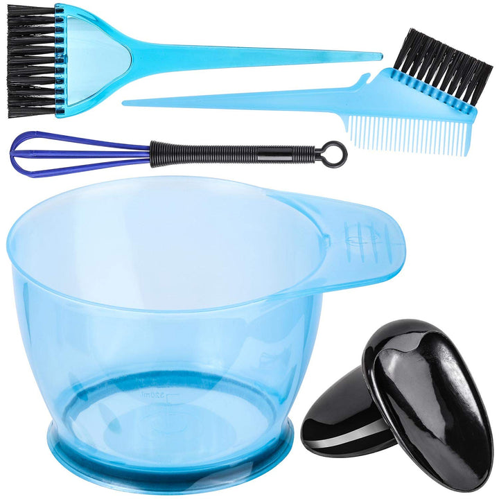 5 Pcs Professional Hair Coloring Dyeing Kit for Salon and Home - Dye Brush Comb,Tinting Bowl,Ear Caps,Dye Mixer (Blue)