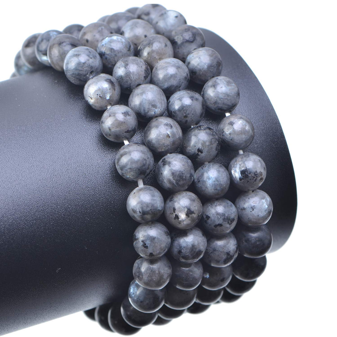 100PCS 8mm Natural Black Larvikite Beads Gemstone Round Loose Beads for Jewelry Making with Crystal Stretch Cord