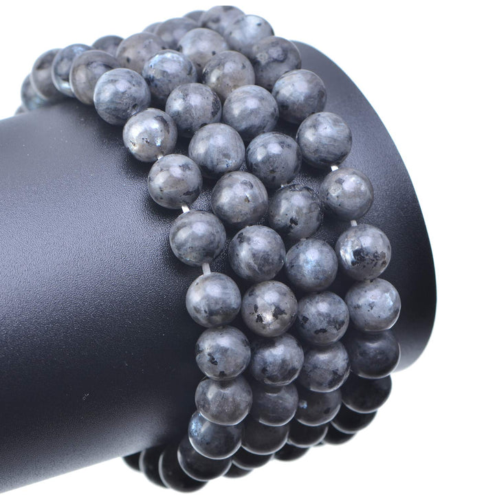 100PCS 8mm Natural Black Larvikite Beads Gemstone Round Loose Beads for Jewelry Making with Crystal Stretch Cord