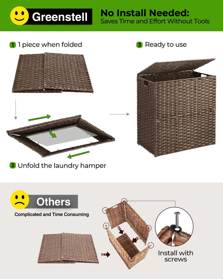 Greenstell Laundry Hamper with lid, No Install Needed, 