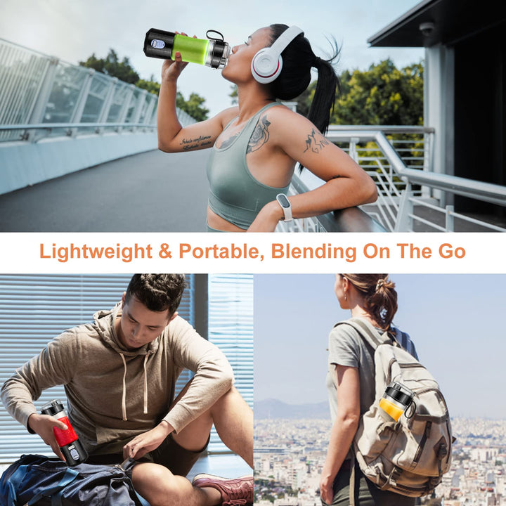 Portable Blender for Shakes and Smoothies, USB Rechargeable Personal Blender with 6pcs 3D Blades, Strong Blending Power, 13.5Oz &amp; Cleansing Brush for Travel, Office and Sports - Black