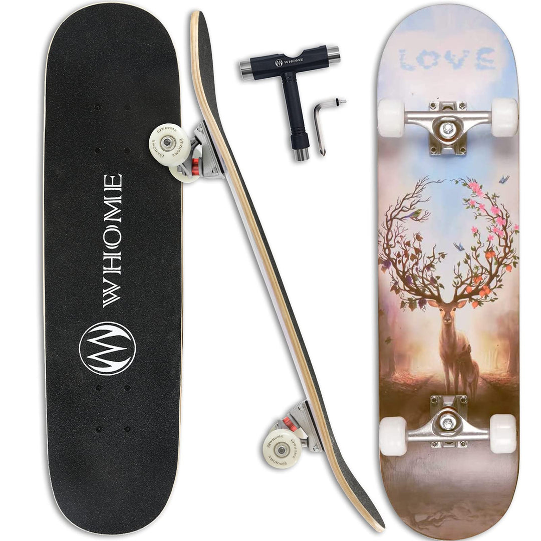 Skateboards for Adults/Kids Teens/Girl Beginner/Boy - 31x8 Pro Standard Skateboard Complete 8-ply Alpine Maple Deck ABEC-9 Bearings with T-Tool