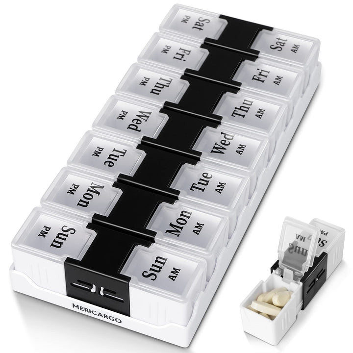 Weekly Pill Organizer 2 Times a Day, Easy Open Travel Pill Box, Am Pm Pill Organizer 7 Day for Medicine, Vitamins, Fish Oils and Supplements