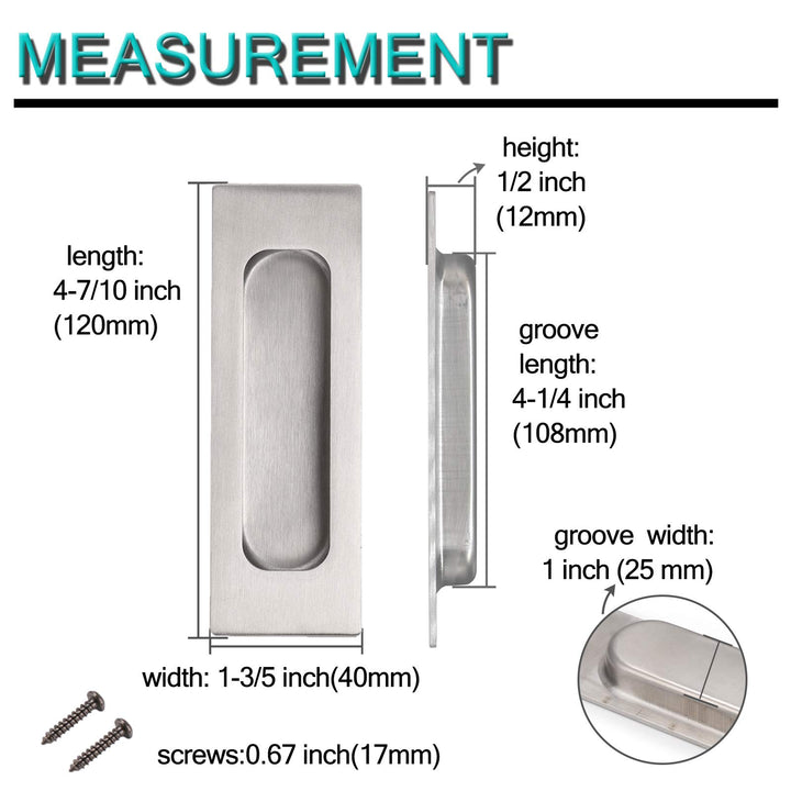 6 Pack Brushed Nickel Flush Pulls Sliding Closet Door Finger Pulls Recessed Kitchen Cabinet Handles Pulls 4-7/10(120mm) Length Square Pulls Handles for Sliding Doors Closet and Drawers