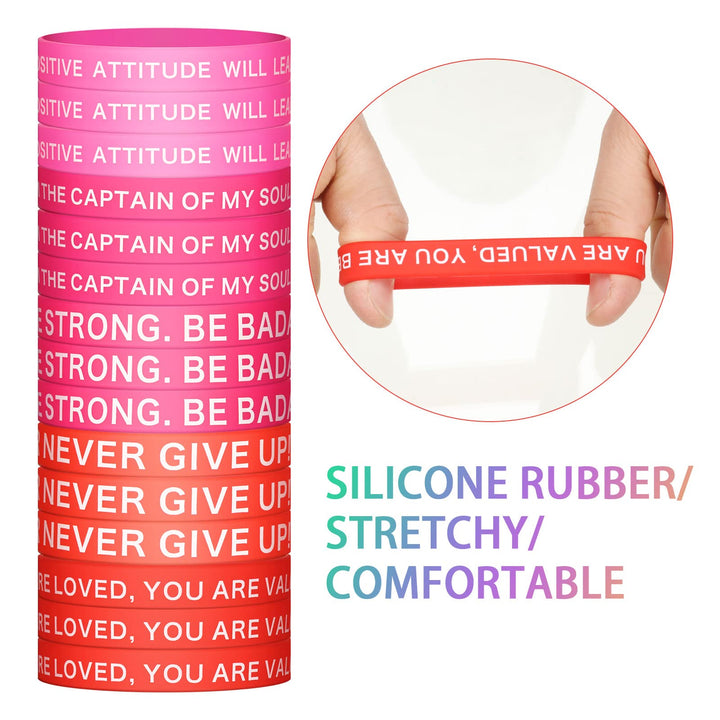 60 Pieces Inspirational Rubber Bracelet Motivational Quote Silicone Bracelets 20 Styles Black Stretch Wristbands for Men Women Teens (Bright Colors)