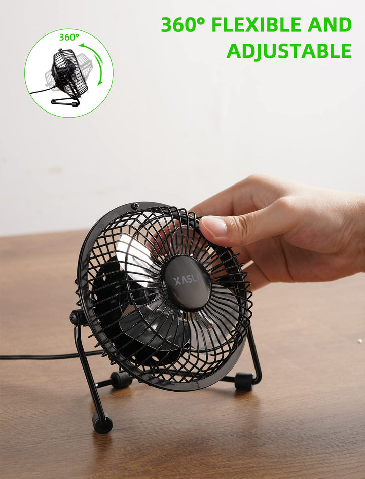 xasla 4 Inch Small USB Desk Fan, Mini Quiet Fan with Me