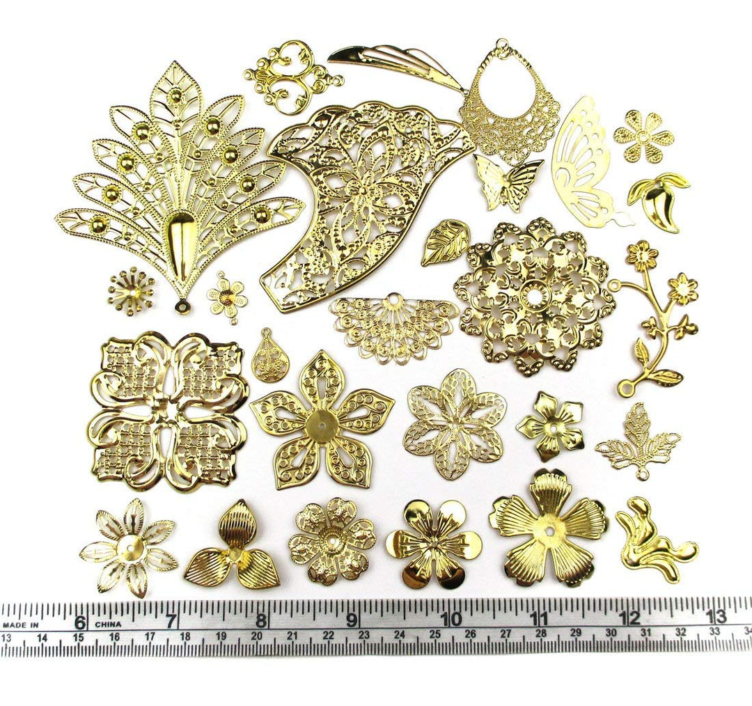 ALL in ONE Mixed Antique Bronze/Gold/Platinum Alloy Pendants Beads Charms Chains Connectors Jewelry Findings 50 Grams