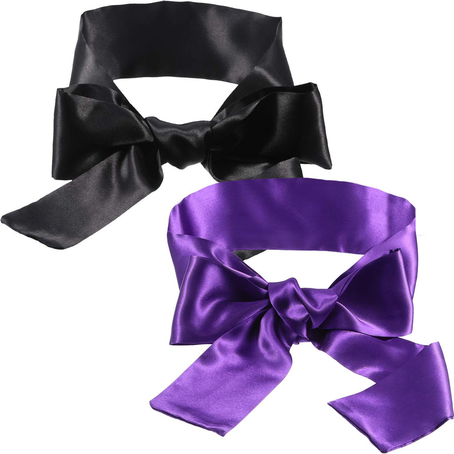 2 Pack Sleeping Mask Satin Eye Mask (Black and Purple) 