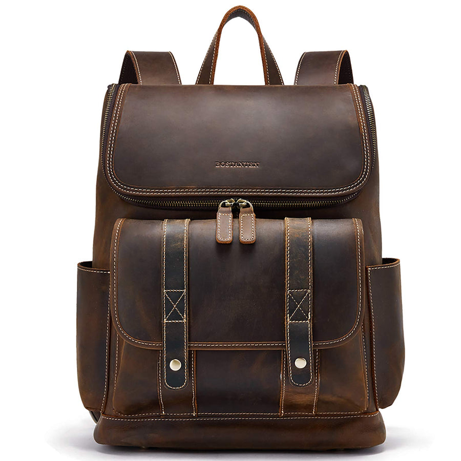 BOSTANTEN Leather Backpack for Men 15.6 inch Laptop Bac