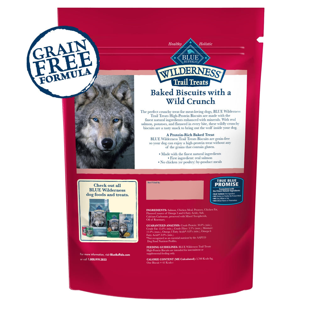 Wilderness Trail Treats High Protein Grain Free Dog Biscuits Crunchy Dog Treats, Salmon Recipe, 10-oz Bag