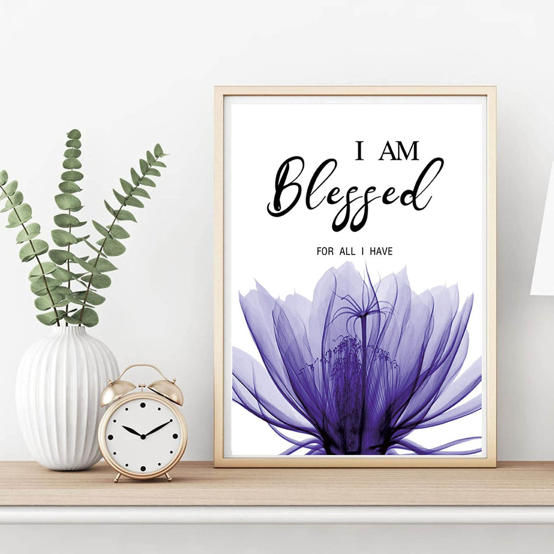Purple Elegant Tulip Inspirational Quotes Wall Decor Bathroom Wall Art Painting Spa Bathroom Woman Girl Bedroom Living Room Art Prints Set of 6 (8”X10” Canvas Picture) Home Decor Unframed