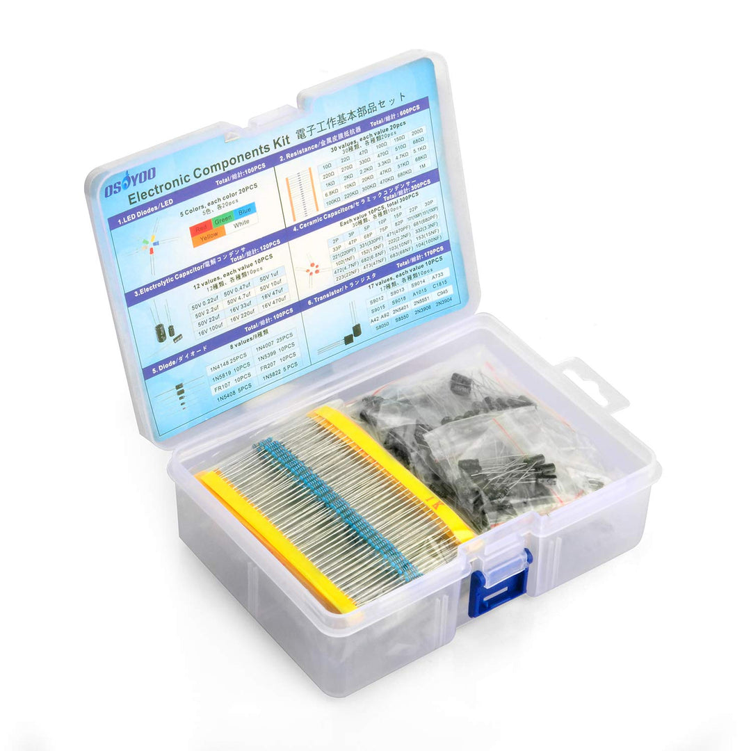 Electronic Component Assortment Kit(Total 1390 PCS) - Resistors, Electrolytic Capacitors, LEDs, Ceramic Capacitors, Diodes, Transistor for Arduino Raspberry Pi Mega2560