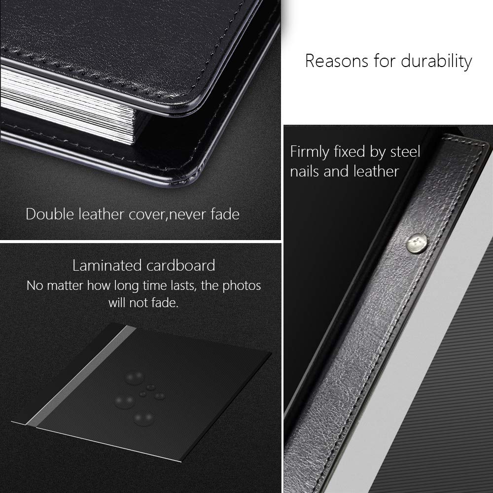 Self-Adhesive Photo Album, 60 Black Pages Self-Stick Page DIY Anniversary Travel Memory Book, Leather Cover, Magnetic Scrapbook Family Album for Christmas, Birthday, Valentine’s Day Gifts