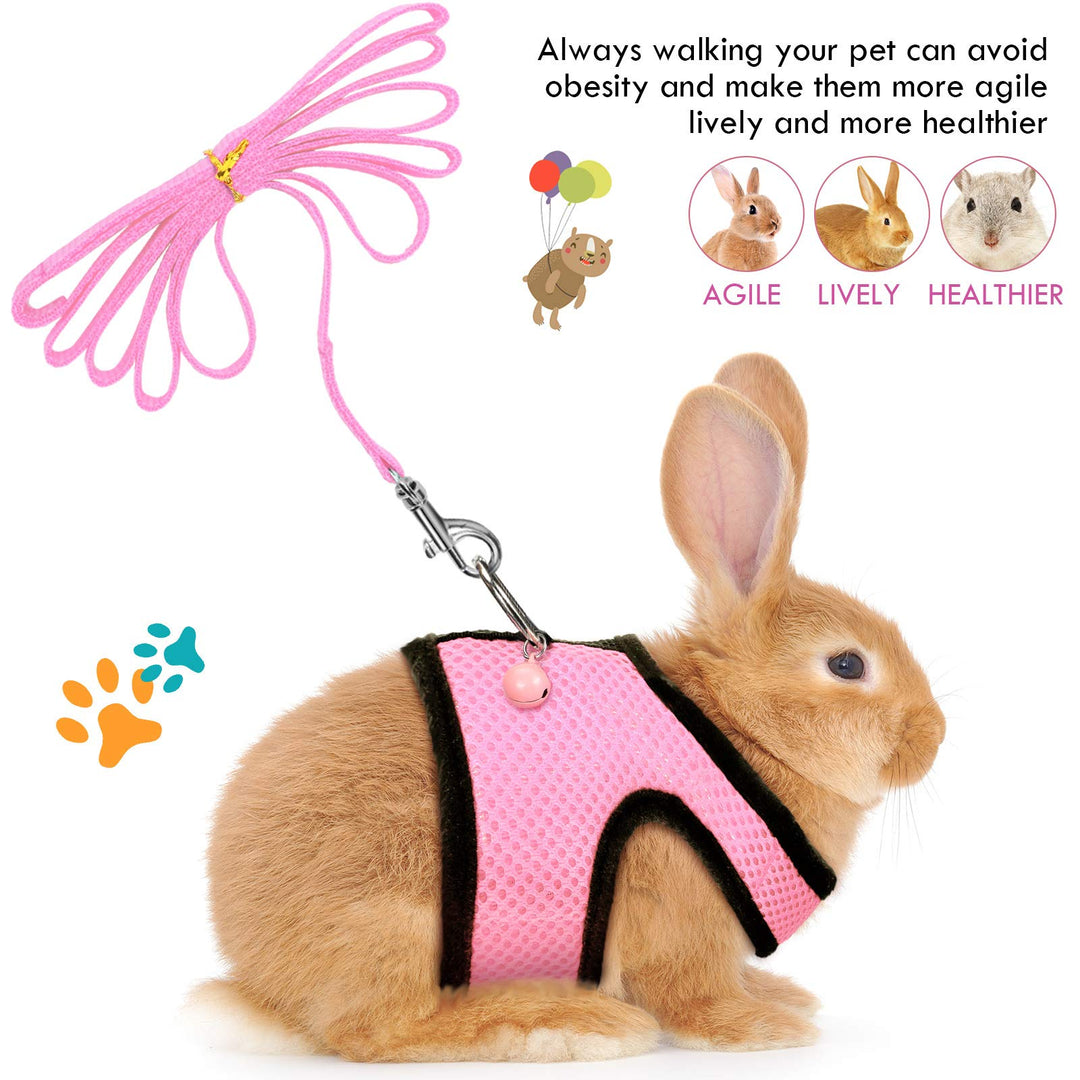 SATINIOR 2 Pieces Guinea Pig Clothes Baby Ferret Rats Hamster Soft Mesh Harness Leash Vest Set with Bell for Guinea Pigs, Hamster, Ferret, Rabbit, Chinchilla and Similar Small Animals(S)