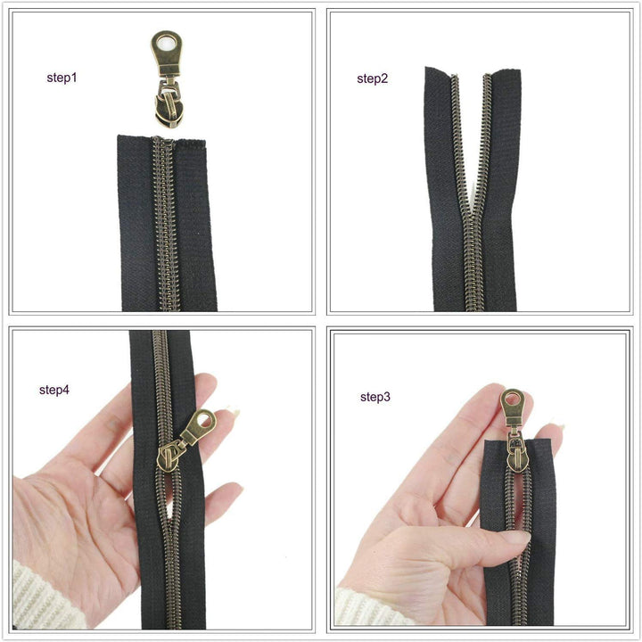 #5 Antique Brass Metallic Nylon Coil Zippers by The Yard Bulk 10 Yards (Brown Tape with 25pcs Brass Sliders for DIY Sewing Tailor Craft Bag(Brown)