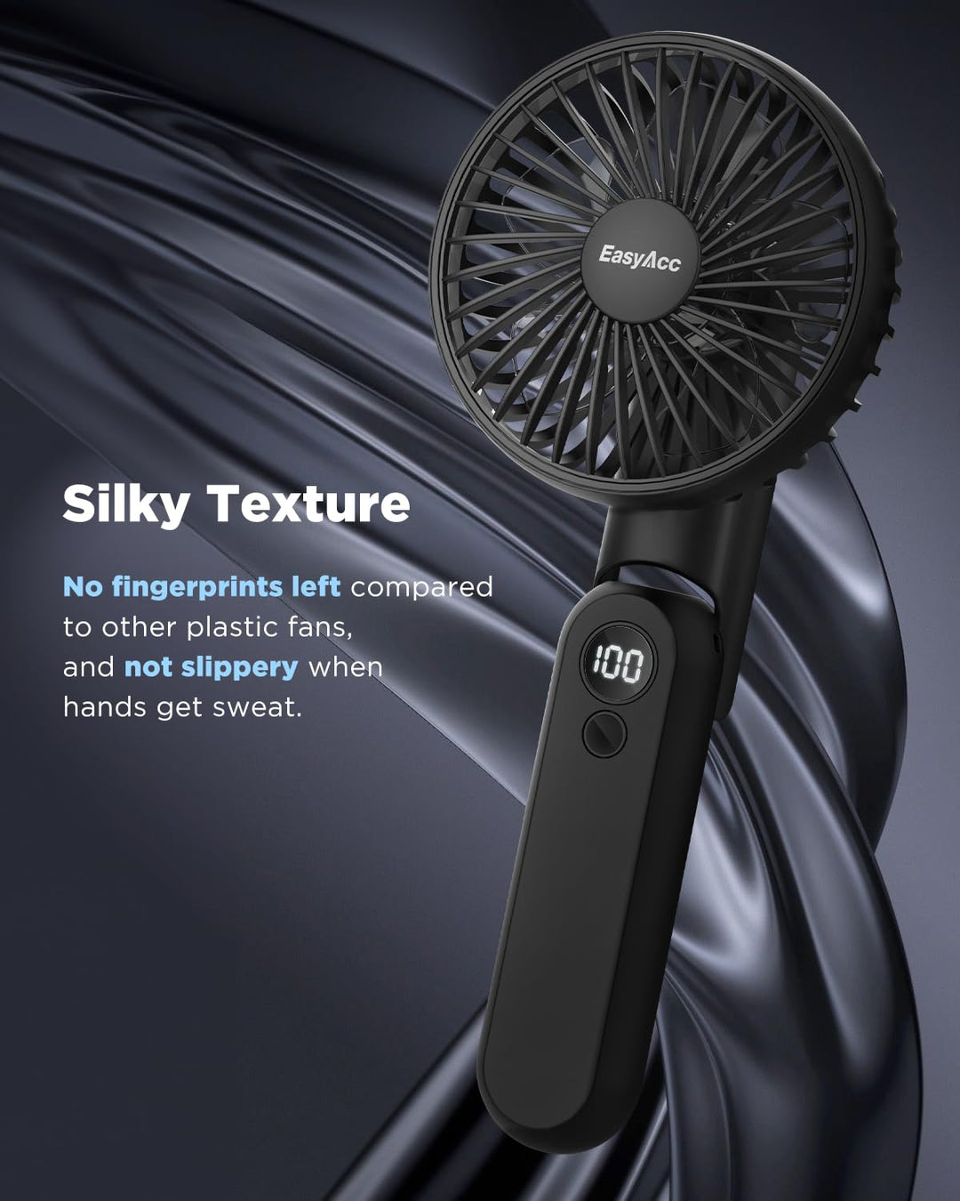 Portable Handheld Fan, Portable Fan for Travel [Ultra Quiet Powerful] 5 Speed Backup Power Digital Display Lanyard Foldable Fan Rechargeable 2600 Battery Hot Flashes Gift Outdoor Black White
