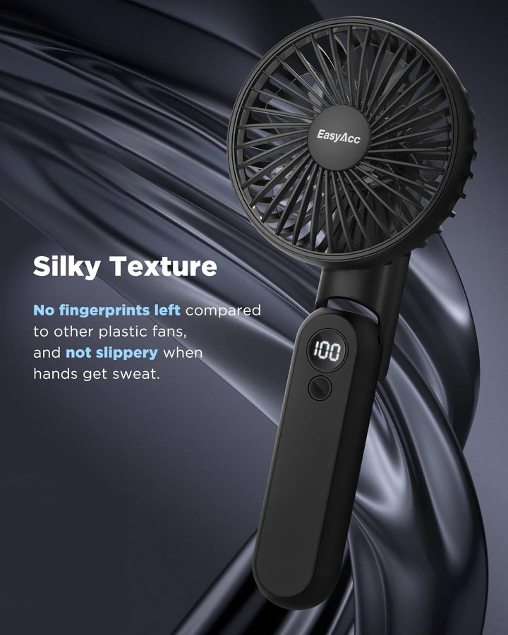 Portable Handheld Fan, Portable Fan for Travel [Ultra Quiet Powerful] 5 Speed Backup Power Digital Display Lanyard Foldable Fan Rechargeable 2600 Battery Hot Flashes Gift Outdoor Black White