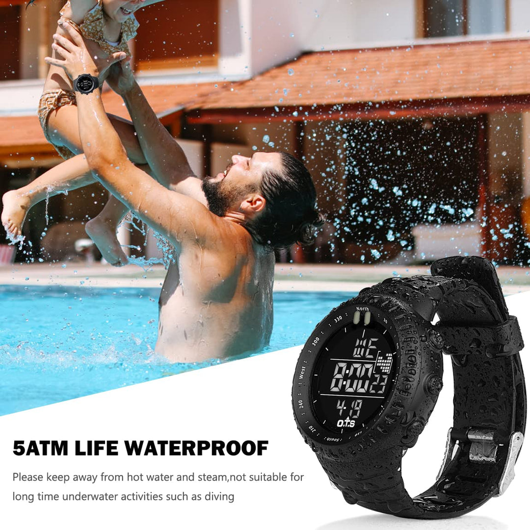 Men&#39;s Digital Sports Watch Waterproof Tactical Watch with LED Backlight Watch for Men (Black)