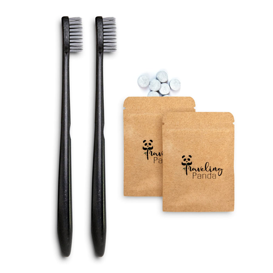 Traveling Panda Wheat Straw Toothbrushes, Charcoal Infu