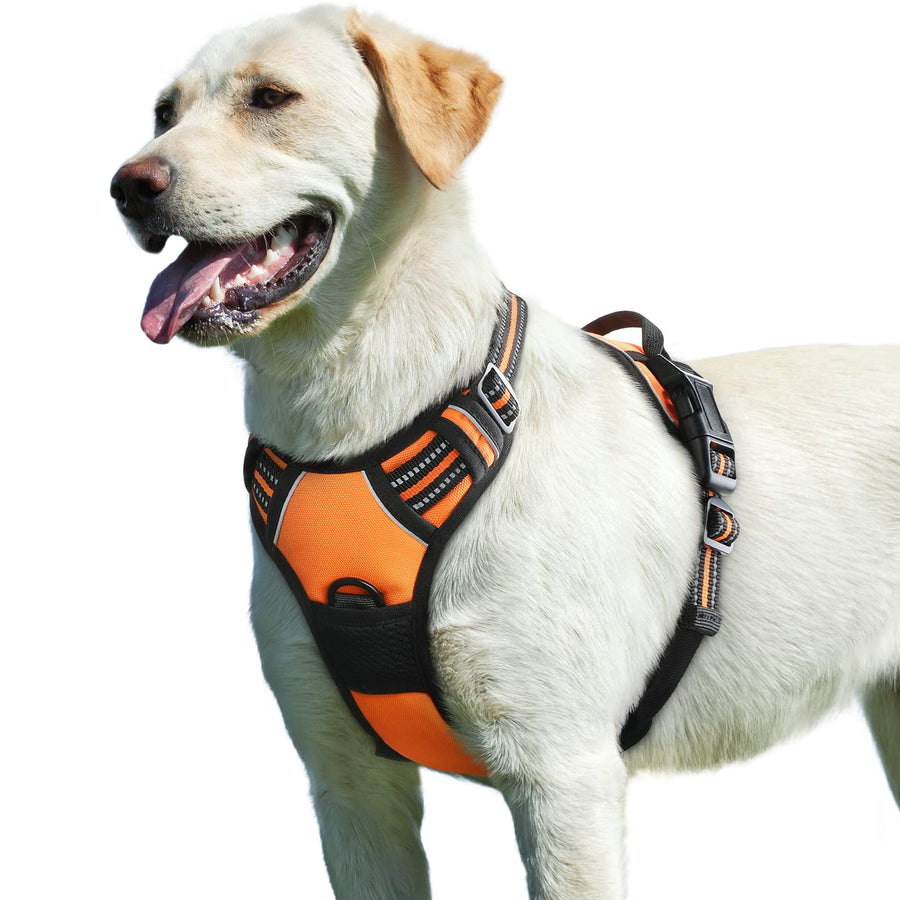 Dog Harness for Large Dogs, No Pull Service Vest with Reflective Strips and Control Handle, Adjustable and Comfortable for Easy Walking, No Choke Pet Harness with 2 Metal Rings, Orange, L