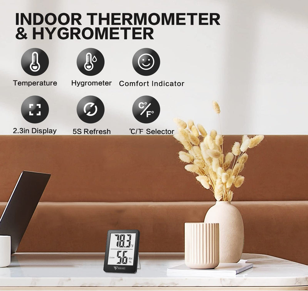 Digital Hygrometer, 2 Pack Indoor Thermometer, Humidity Meter with 5s Fast Refresh, Temperature Humidity Monitor Meter for Baby Room, Living Room, Basement, Greenhouse, Office, Humidors