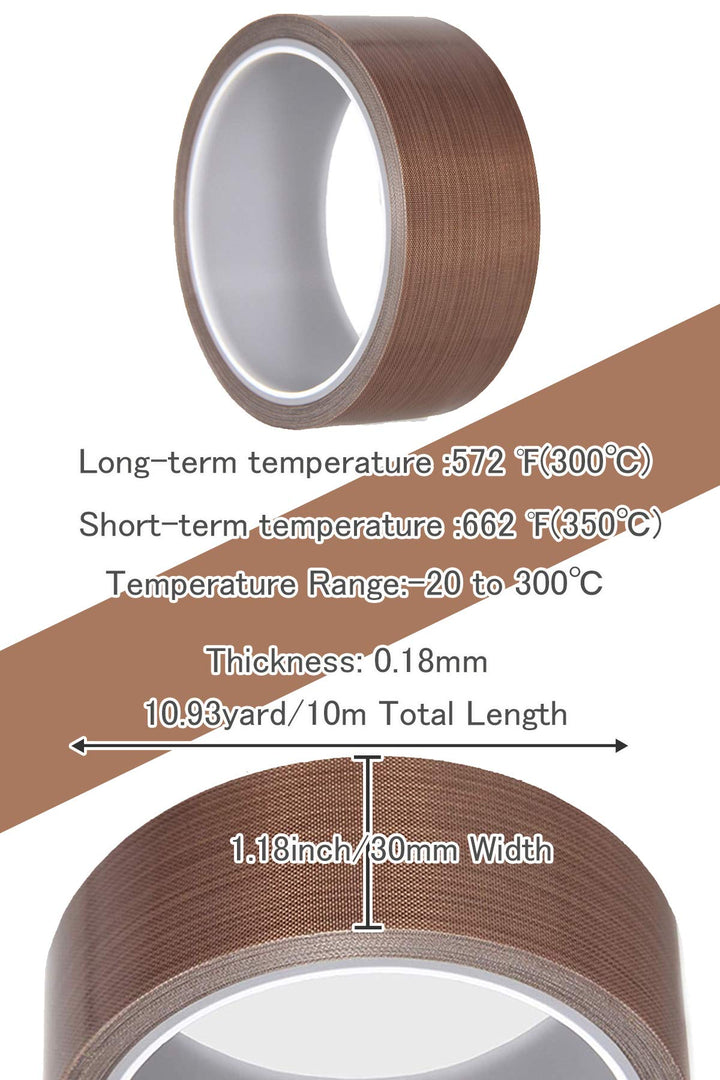 PTFE Coated Fiberglass Telfon Tape, 1.18 x 33 Feet,high Temperature Tape,Welding Sealing Tape,Drying Mechanical Conveyor Belt, Teflon Tape for Vacuum Sealer Machine
