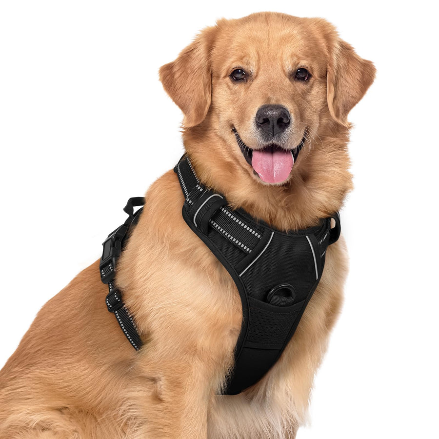 Dog Harness No Pull with 2 Leash Clips, Adjustable Soft Padded, Reflective Oxford No Choke Pet Vest with Easy Control Handle for Large Dogs, Black, XL