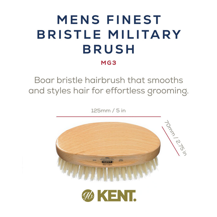 Kent Mg3 Oval Beechwood Black Pure Bristle Luxury Military Brush For Fine &amp; Thinning Hair