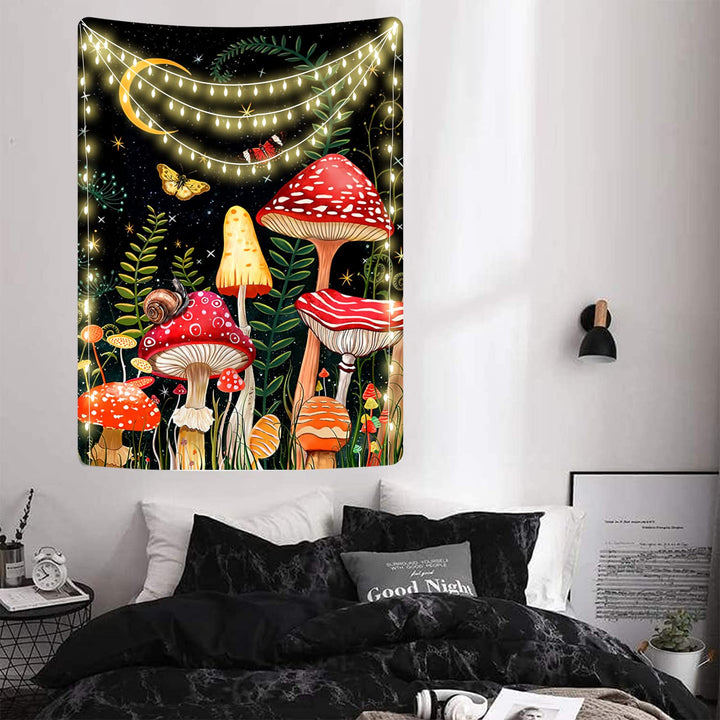 INUDIO CLZFXS Mushroom Tapestry Moon and Star Tapestry Black Boho Vertical Tapestries Colorful Butterfly Aesthetic Tapestry Wall Hanging for Bedroom (43x59(110x150cm))