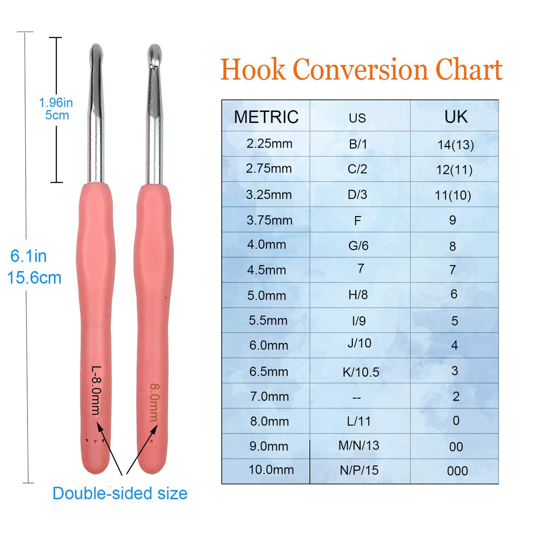 Extra Long Crochet Hooks,Large Size L/11(8.0mm) Crochet Needles,Ergonomic Grip Soft Handles for Handmade DIY Crocheting,Perfect for Arthritic Hands