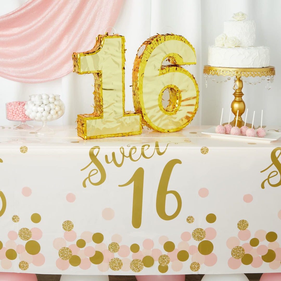 Sweet 16 Birthday Party Plastic Table Covers (54 x 108 in, 3 Pack)