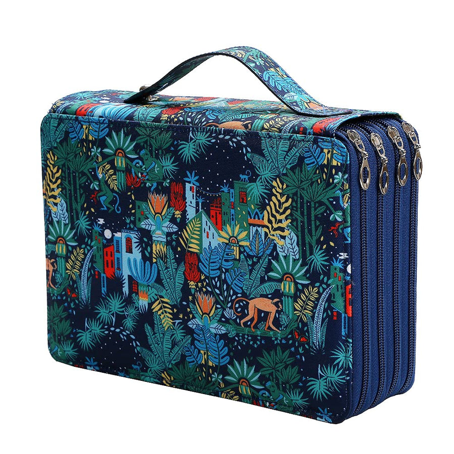 Portable Colored pencil case Jungle pencil case 200 Slots Oxford Fabric Pencil Case Slot Holds Pen Pencil Bag Organizer with Handy Wrap Portable- Multilayer Holder for Crayola Colored Pencils
