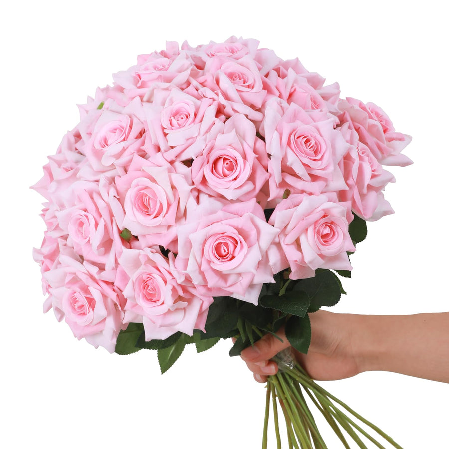 12pcs Artificial Roses Velvet Flowers with Long Stem Fake Roses Bouquet DIY for Home Garden Wedding Decor (Dark Red)