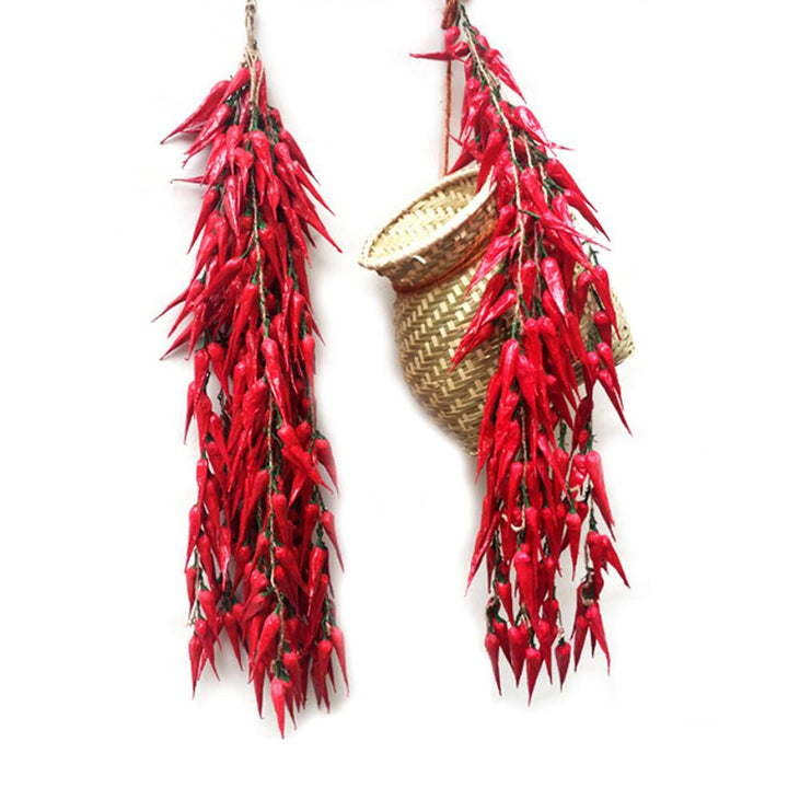 5 Strings Simulation Artificial Lifelike Fake Vegetable Artificial Garlic Red Pepper Onion Hanging String Foam Vegetables for Home Kitchen Decor Photography Props (Red Chili)