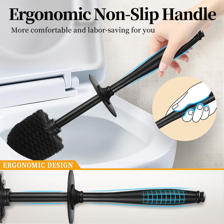 Toilet Bowl Brush Holder Set: Bathroom Deep Cleaning Toilet Scrubber Rim Cleaner with Caddy for Restroom Rv - Hidden Modern Elegant Toilet Clean Decorative Accessories - Black
