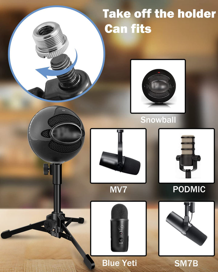 2 Pack Desktop Mic Stand, Portable Foldable Tripod with Mic Clip Holder, Adjustable Microphone Stand For Dynamic Microphone.