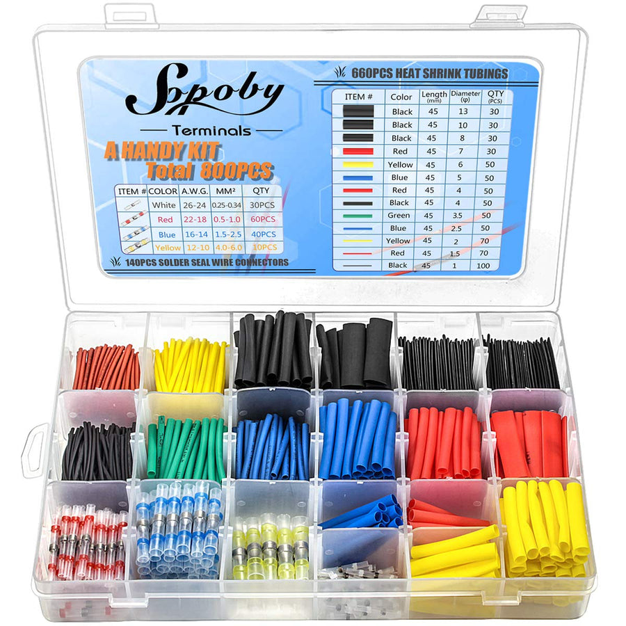 800PCS Solder Seal Wire Connectors & Heat Shrink Tubings - Insulated Waterproof Electrical Butt Terminals & Shrink Wrap Tubes with Case