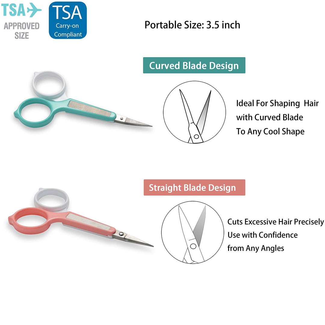 Stainless Steel Manicure Eyebrow and Eyelash Nose Hair Scissor Set With Protective Cover