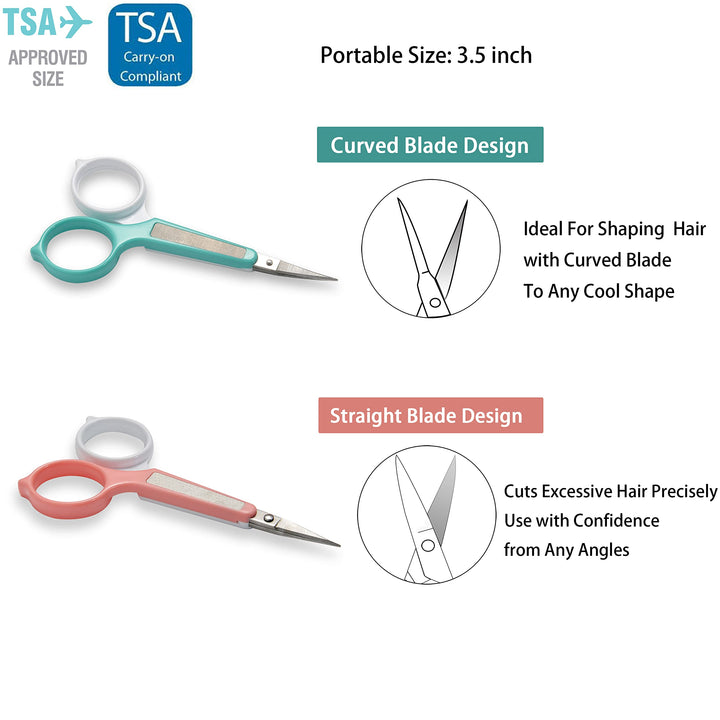 Stainless Steel Manicure Eyebrow and Eyelash Nose Hair Scissor Set With Protective Cover
