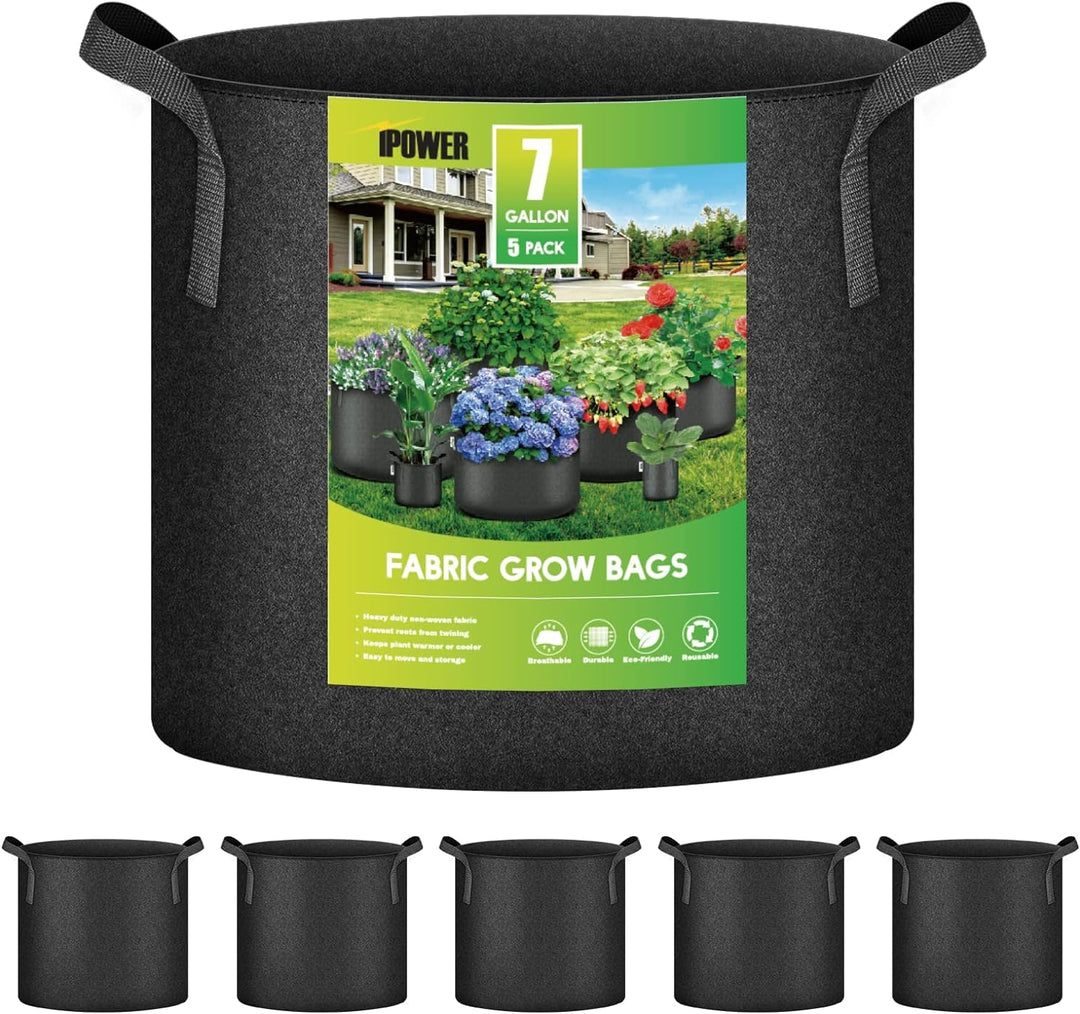 7 Gallon 5 Pack Grow Bags Nonwoven Fabric Pots Aeration Container with Strap Handles for Garden and Planting, 5-Pack Black, 7 Gallon