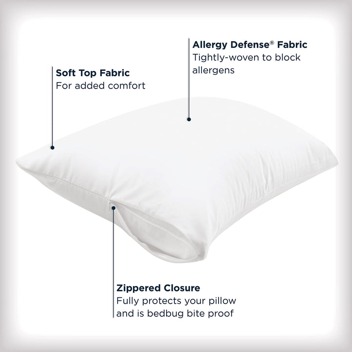 Aller-Ease Maximum Allergy Pillow Protector Standard/Queen, 2-Pack ââ‚¬â€œ Hypoallergenic Pillowcase, Zippered Design Prevents Collection of Bedbugs and Allergens, Machine Washable, 2 Pack, White