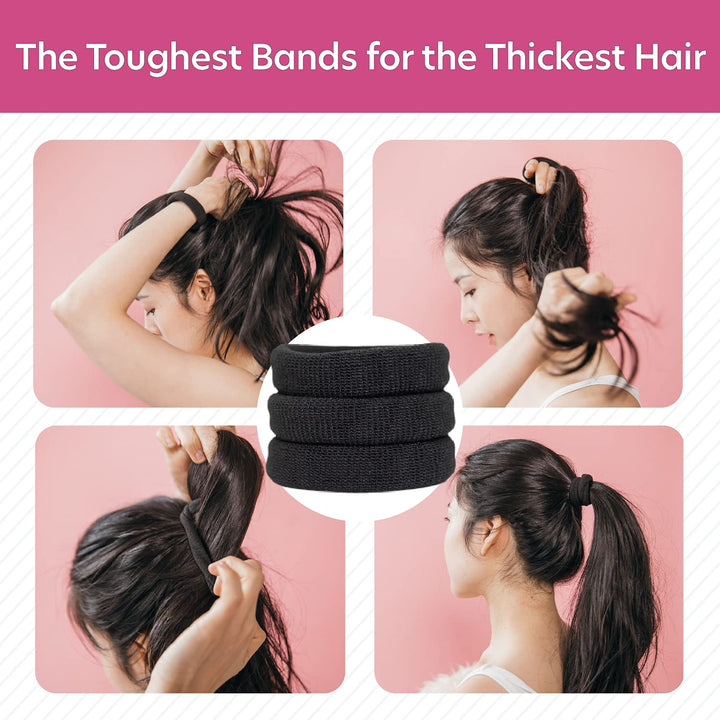 - The Ultimate Hair Ties for Thick Heavy or Curly Hair. No Slipping Damage Breaking or Stretching Out. Seamless Ponytail Holders Scrunchies Sports Hair Ties for Thick Hair (Black)