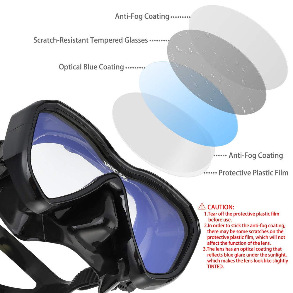 Snorkel Set, Anti-Fog Panoramic View Snorkel Mask and Anti-Leak Dry Snorkel Tube, Snorkeling Gear for Adults, Snorkel Kit Bag Included (Black)