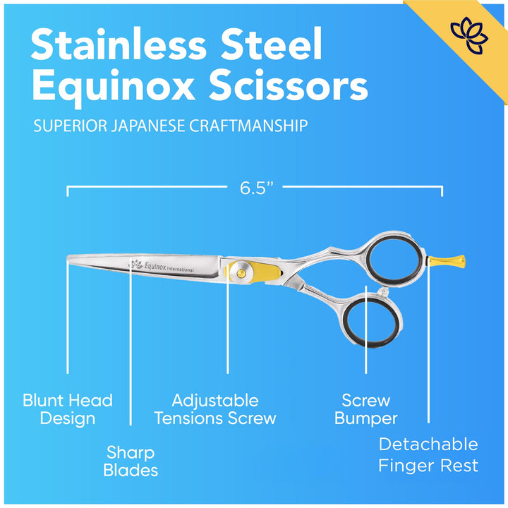 Equinox Razor Edge Series Professional Hair Scissors - 6.5” Premium Japanese Stainless Steel Hair Cutting Scissors, Hair Shears for Hair Cutting, Barber Accessories &amp; Hair Salon Supplies - Silver
