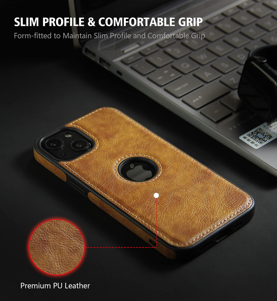 Design Compatible with iPhone 13 Mini Case Luxury Leather Business Vintage Slim Non-Slip Soft Grip Shockproof Protective Cover (2021) 5.4 Inch (Brown)