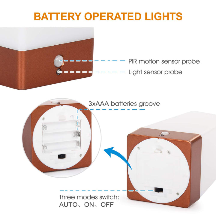 Portable PIR Motion Sensor Retro LED Night Light, Wireless Battery Operated Moving Table Lamp for Kids Room, Nursery, Child House, Living, Bedroom, Hallway, Stair, Kitchen (Golden Round)