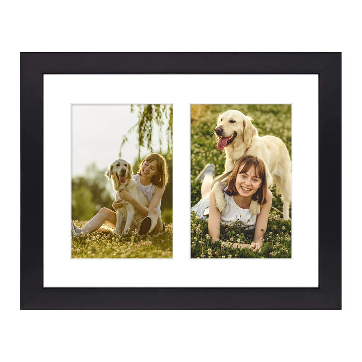 , 4x6 Double Picture Frame in Black - 8x10 Collage Frame, Solid Wood with Tempered Glass - Horizontal and Vertical Formats for Wall and Tabletop, 1 Pack